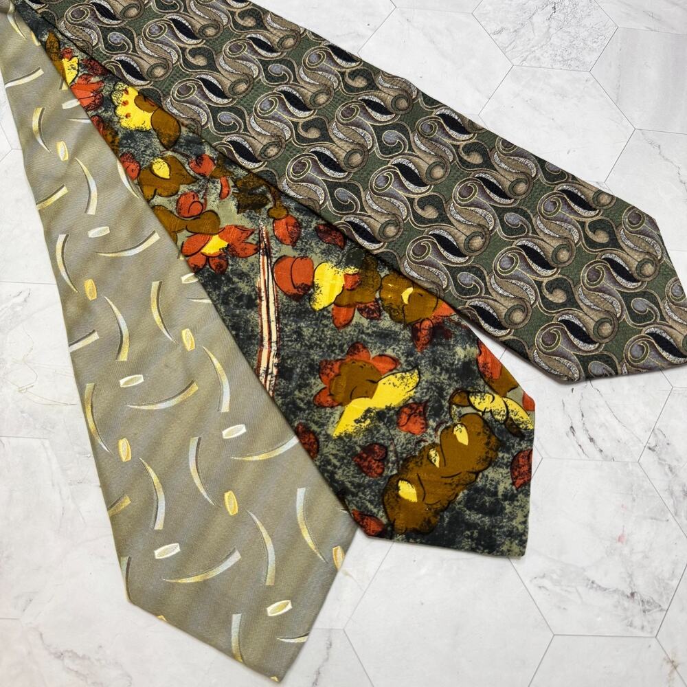 Lot of 3 Vintage Designer Ties Italy 100% Silk Colorful Y2K Pavia Mondo Pronto